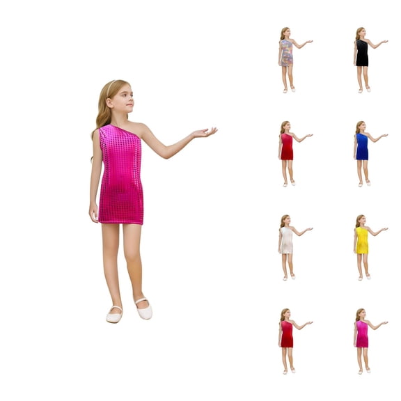 Circle Print Sequin Party Dress – Off-Shoulder Retro Mini Gown, Festival & Recital Wear Ages 3-16, Playful Upgrade from Pink Dress for Girls Simplicity