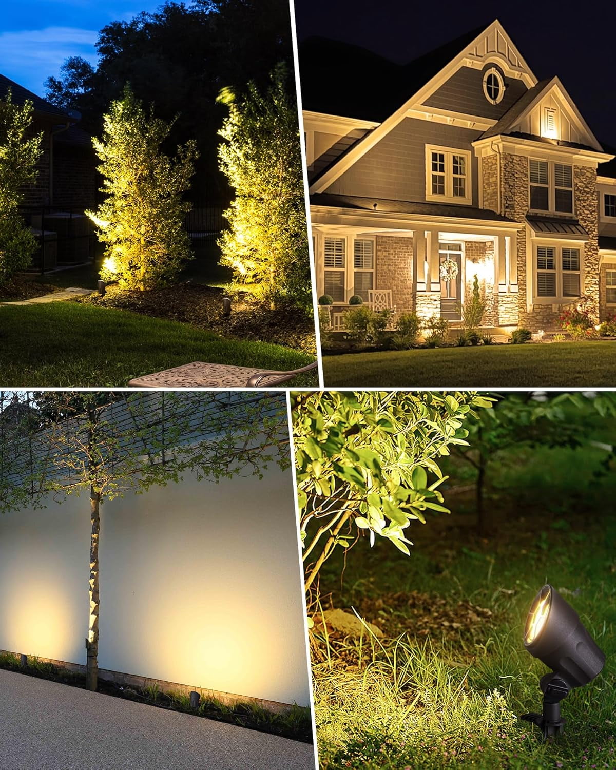 6W Low Voltage Landscape Lighting LED Landscaping Lights Warm White Low Voltage Lighting Waterproof Landscape Spotlights with Connectors Spot Lights Outdoor for Tree Wall Pathway Yard, 4 Pack