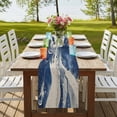 thumbnail image 4 of Navy White 60 Inch Table Runner, Marble Modern Artwork Farmhouse Dresser Scarf Cotton & Linen Tablerunner for Dining/Kitchen Island/Holiday Party Décor 13" x 60", 4 of 9