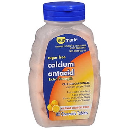 Sunmark Sugar Free Calcium Antacid, Extra Strength, Chewable Tablets, Orange Creme Flavor - 80 Tablets
