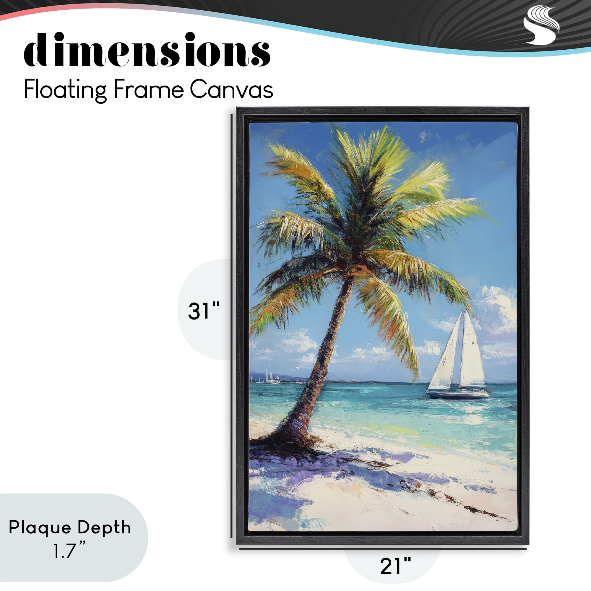 Stupell Industries Palms & Sails Beach View Black Framed Floater Canvas Wall Art, design by Petal Prints Design