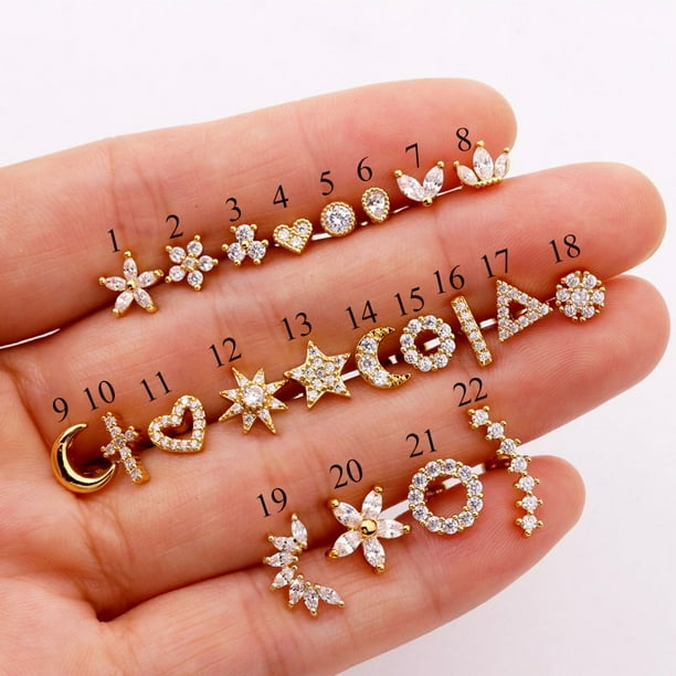 Moda 316 Acero inoxidable Mini circón cartílago Piercing Stud pendiente para mujer Helix Tragus Piercing joyería corporal para mujer 1 pieza Dengxun unisex