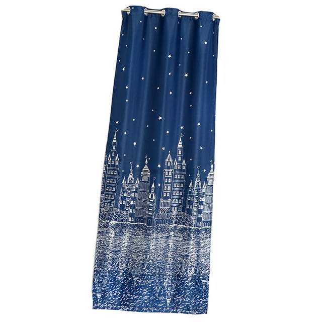 Foulard de Rideau Opaque pour Salon et Chambre, Rideau Bleu Marine. un Rideau Bleu Marine Moderne avec un Motif de Château Présentant des designs Architecturaux Blancs Complexes et des accents d'Étoiles. Fait de Tissu, Mesure Environ 39,37 X 98,43 Pouces (100 X 250 cm) et Convient aux Fenêtres Plates. Idéal pour une Utilisation dans les Salons, les Chambres, les Cafés Ou comme Cloison Décorative. le Rideau Est Lavable à la machine et Vendu en un Seul Panneau.