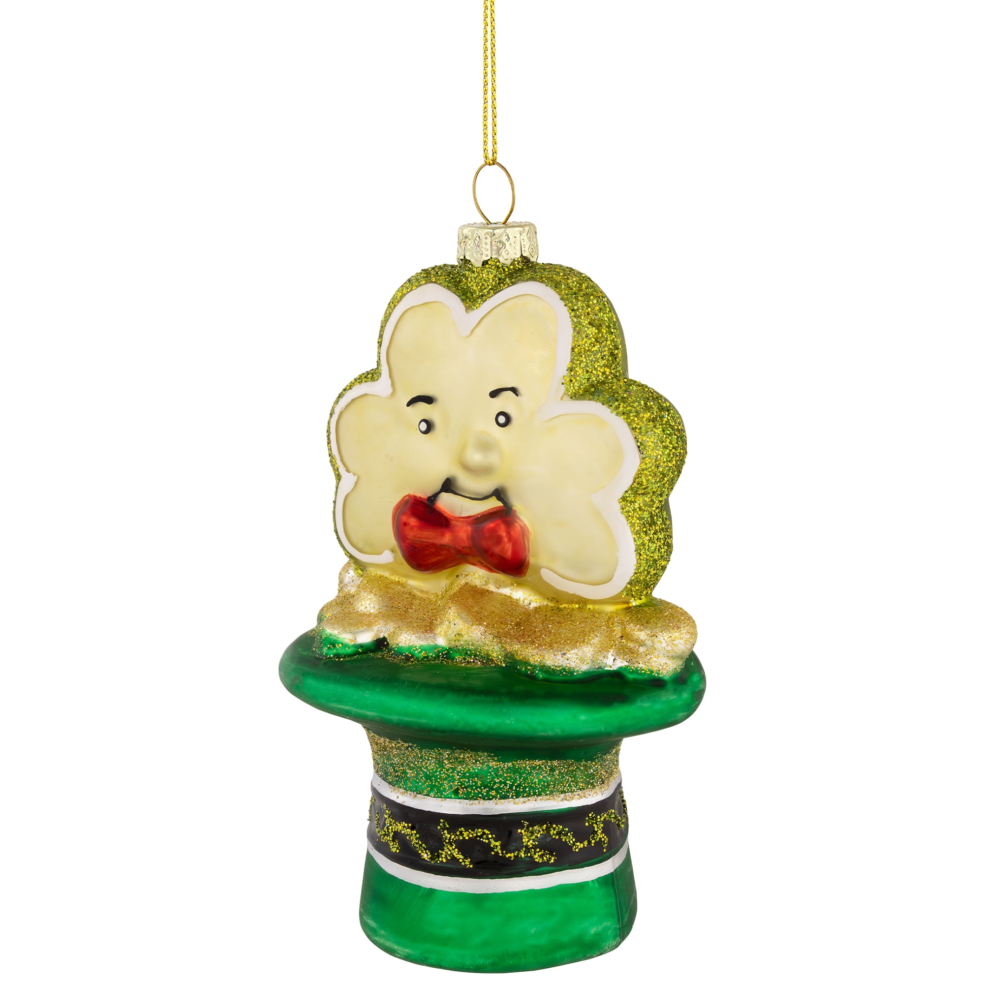 4.75" Shamrock and Leprechaun Hat Glass Christmas Ornament
