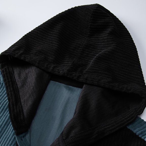 Qiyinn Men Corduroy Hooded Long Sleeve Jacket Drawstring for Men Daily Wear Essential