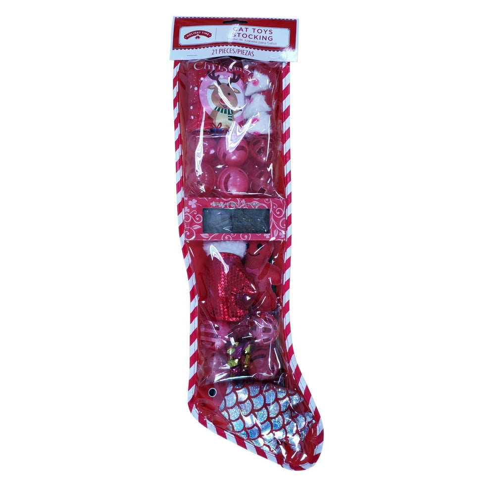 Holiday Time Cat Toys Stocking, Red, 21 Pieces