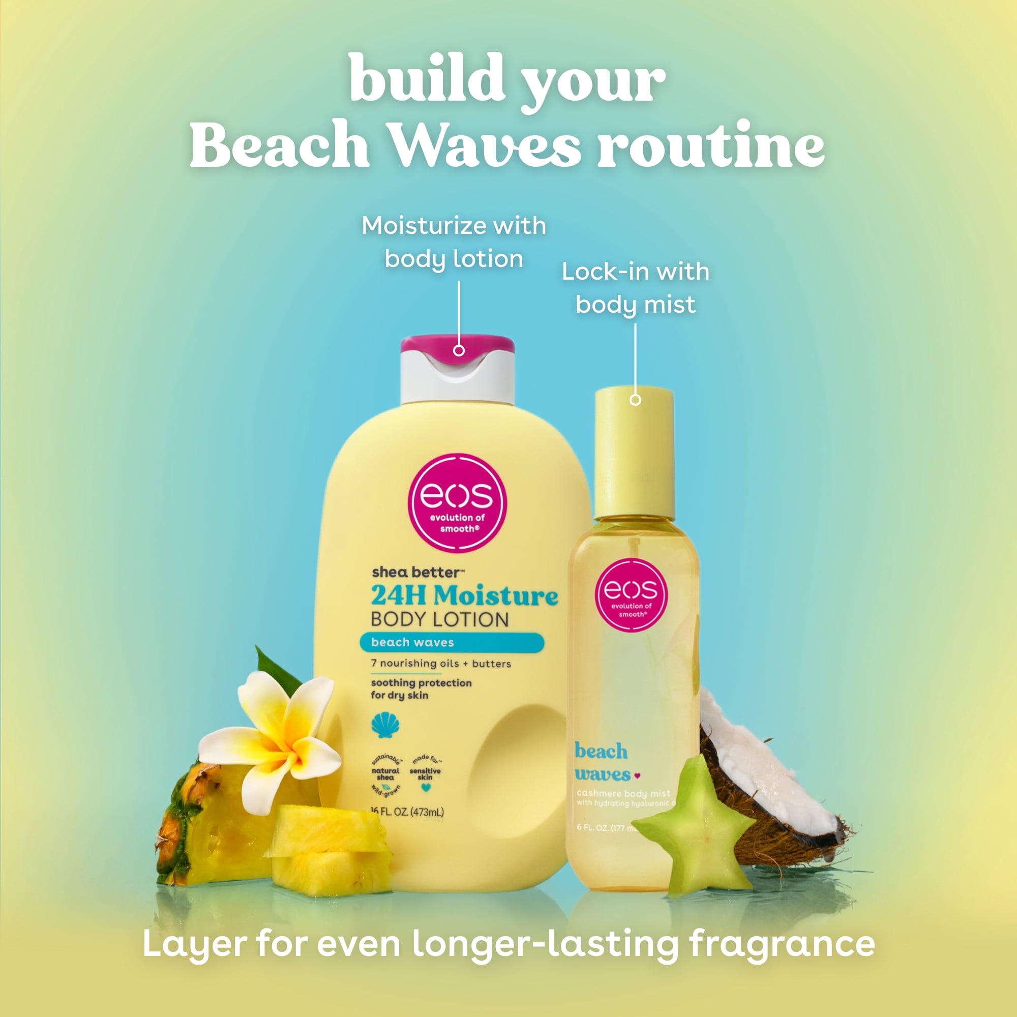 eos Women's Beach Waves Fine Fragrance Body Mist, Floral-Fruity, 6 fl oz