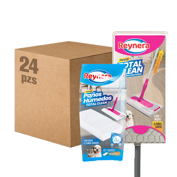 Reynera Kit Mop Total Clean 24 Repuestos de Paños Húmedos | Limpieza Profunda y Eficiente para Todo Tipo de Piso 6-0-5288