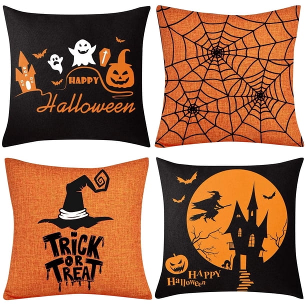Decoración para Halloween Juego de almohadas de Halloween de 17,7x17,7 pulgadas, funda de almohada de Halloween de Material de lino de la serie Ghost Cushaw Head (sin núcleo de alm(Buy 2 save 10%)