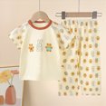 thumbnail image 2 of TOWED22 Toddler Girl Boy Kids 2 Piece Outfits Trendy Print Short Sleeve Crewneck T-Shirt and Elastic Waist Shorts Set Summer Clothes(Beige,12-18 M), 2 of 5