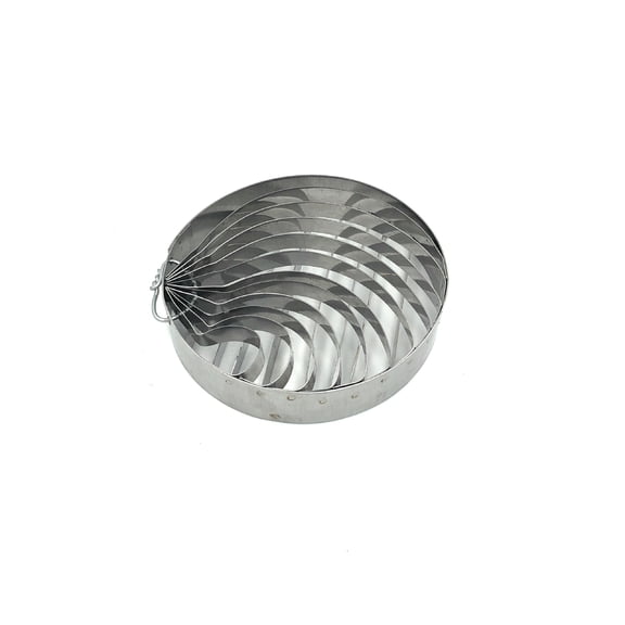 Marcador / cortador para cubierta de conchas de pan dulce redondo de acero inoxidable de 10 cm de diámetro y de 2 cm de altura de dos vistas, una por cada lado