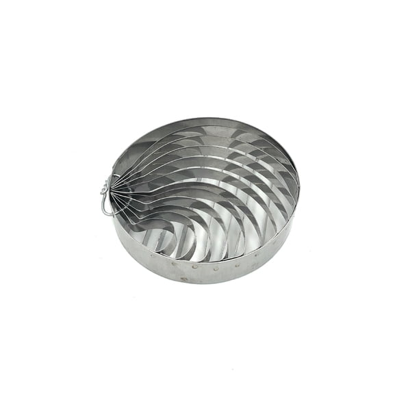 Marcador / cortador para cubierta de conchas de pan dulce redondo de acero inoxidable de 10 cm de diámetro y de 2 cm de altura de dos vistas, una por cada lado