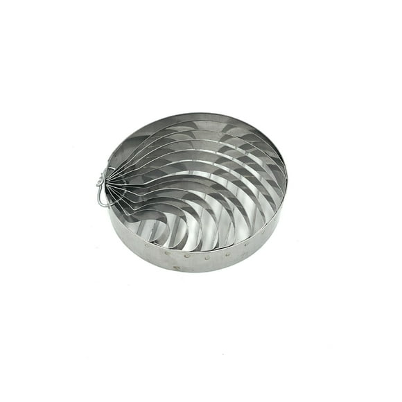 Marcador / cortador para cubierta de conchas de pan dulce redondo de acero inoxidable de 10 cm de diámetro y de 2 cm de altura de dos vistas, una por cada lado