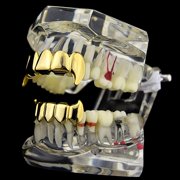 14K Gold Plated Grillz Set Full Fangs Upper Top And Bottom Lower Vampire Teeth Fangs Hip Hop Grills