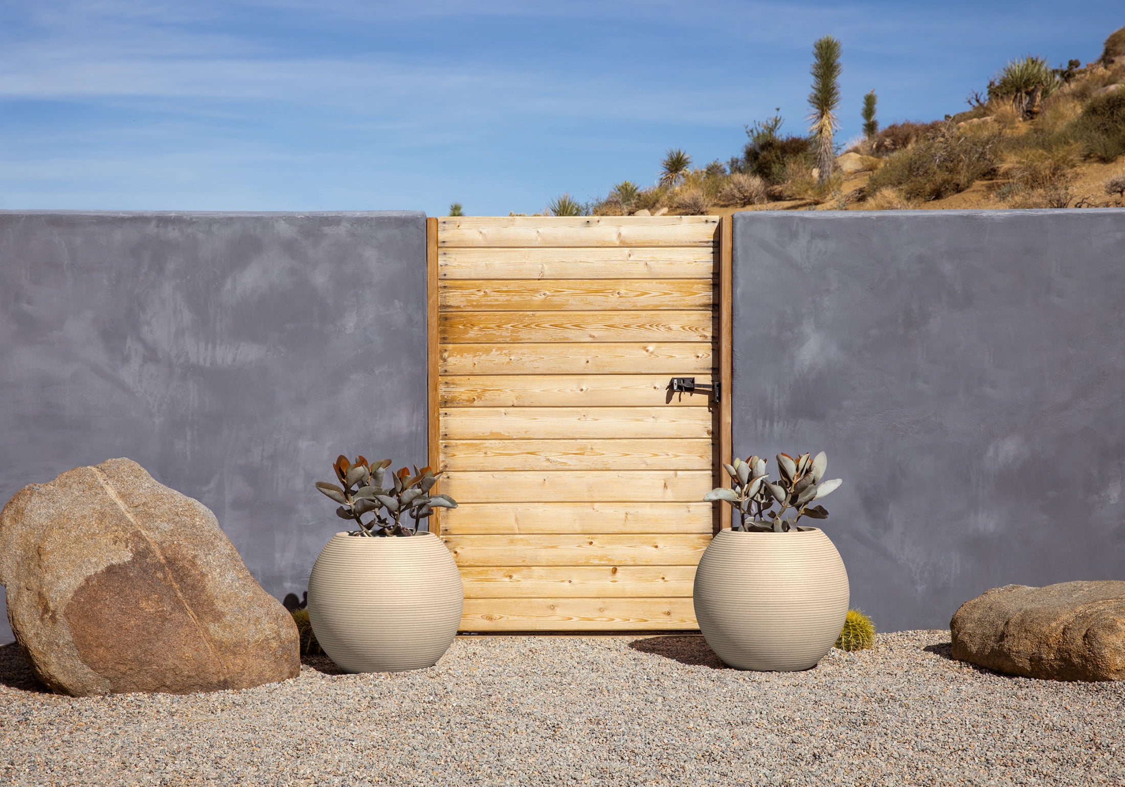 Veradek Strata Series Sphere Plastic-Stone Round Planter - Sand, 2 Pack