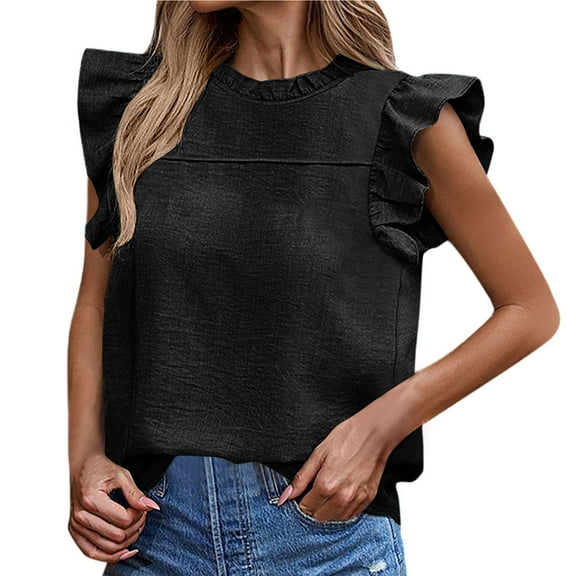 Summer Tops Crewneck Tank Tops for Women 2025 Casual Ruffle Sleeveless Tops Shirts Business Casual Outfits