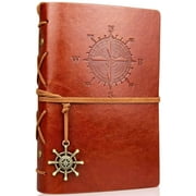 Leather Writing Journal Notebook, Vintage Nautical Spiral Daily Notepad Classic Embossed Travel Journal to Write in