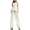 thumbnail image 3 of Jinhomg Women's 2 Piece Suit Sets Sleeveless Two Button Vest and Wide Leg Pants 2025 Fashion Business Casual Work Outfits White L, 3 of 8