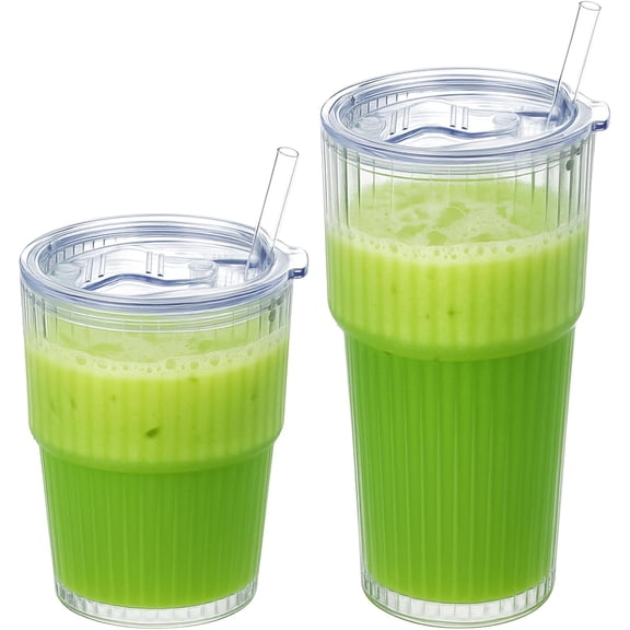 2 Piece Glass Matcha Cup With Lid Straw 13 Oz 20 Oz Thick Wall Insulated Tumbler Mug