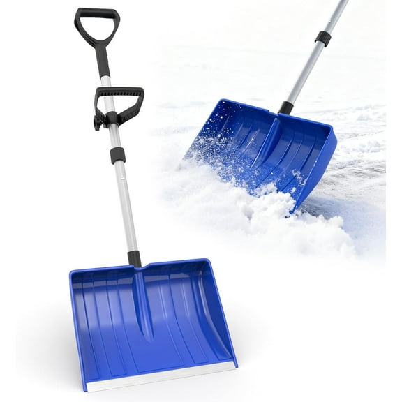 Snow Shovel for Driveway Car Garage, Snow Removal with D-Grip Handle Aluminum Strip, Ergonomic Heavy Duty Snow Shovel for Home Garden Outdoor, Blue