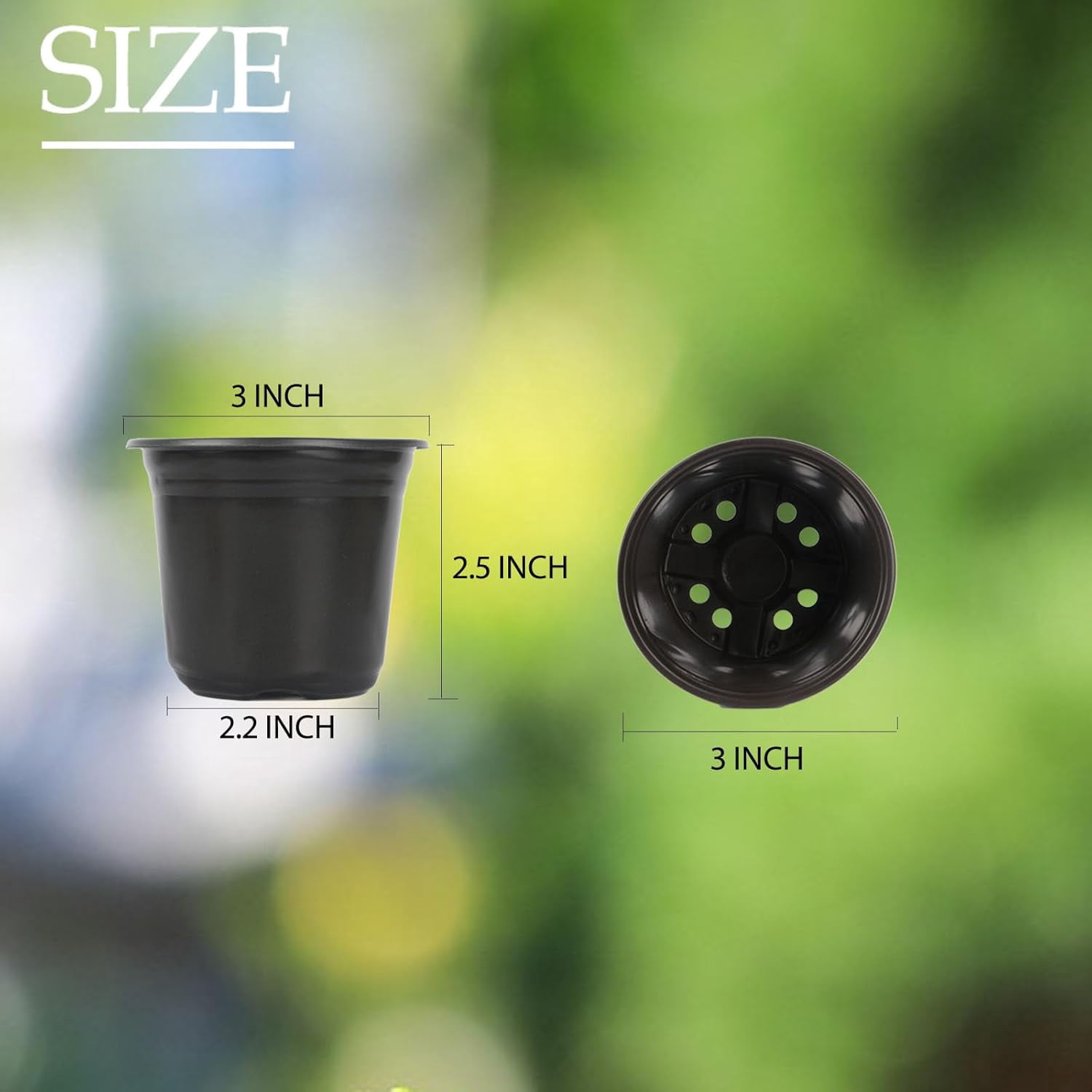 CozyNF 100 Packs Nursery Pots,3 Inches Plastic Nursery Pots for Plants with Drainage Holes, Seed Starting Garden Pots of Flower Plant Container for Succulents, Cuttings, Transplanting (100, 3 Inch)