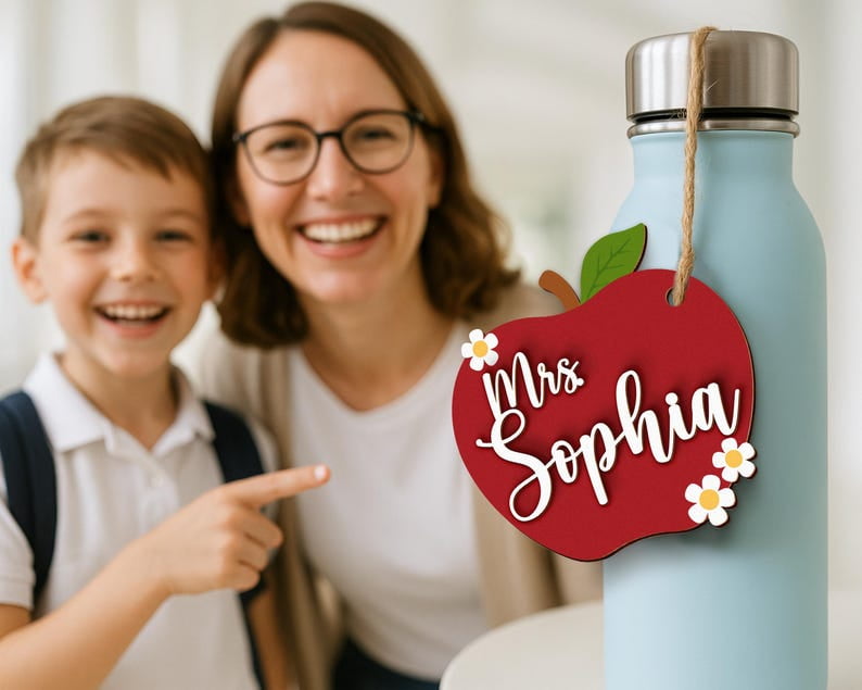 Teacher Appreciation Gift – Personalized Apple Pencil Name Tag, Thank You Teacher Keychain, Back to School & End of Year Gift from Student