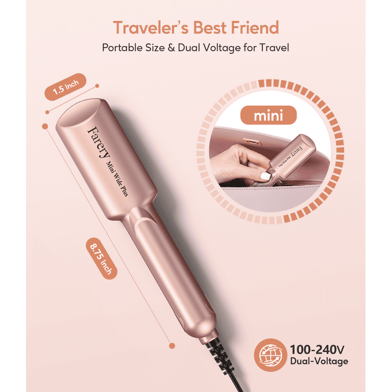FARERY Mini Flat Iron 1.5 Wide Portable Mini Hair Straightener for Travel Gold