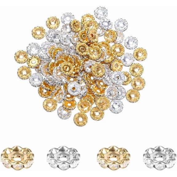 200Pcs 12mm Spacers for Beaded Pens,Rhinestone Spacer Beads for Jewelry Making, DIY Bracelet Necklace and Beadable Pens Craft Supplies(Gold Sliver)