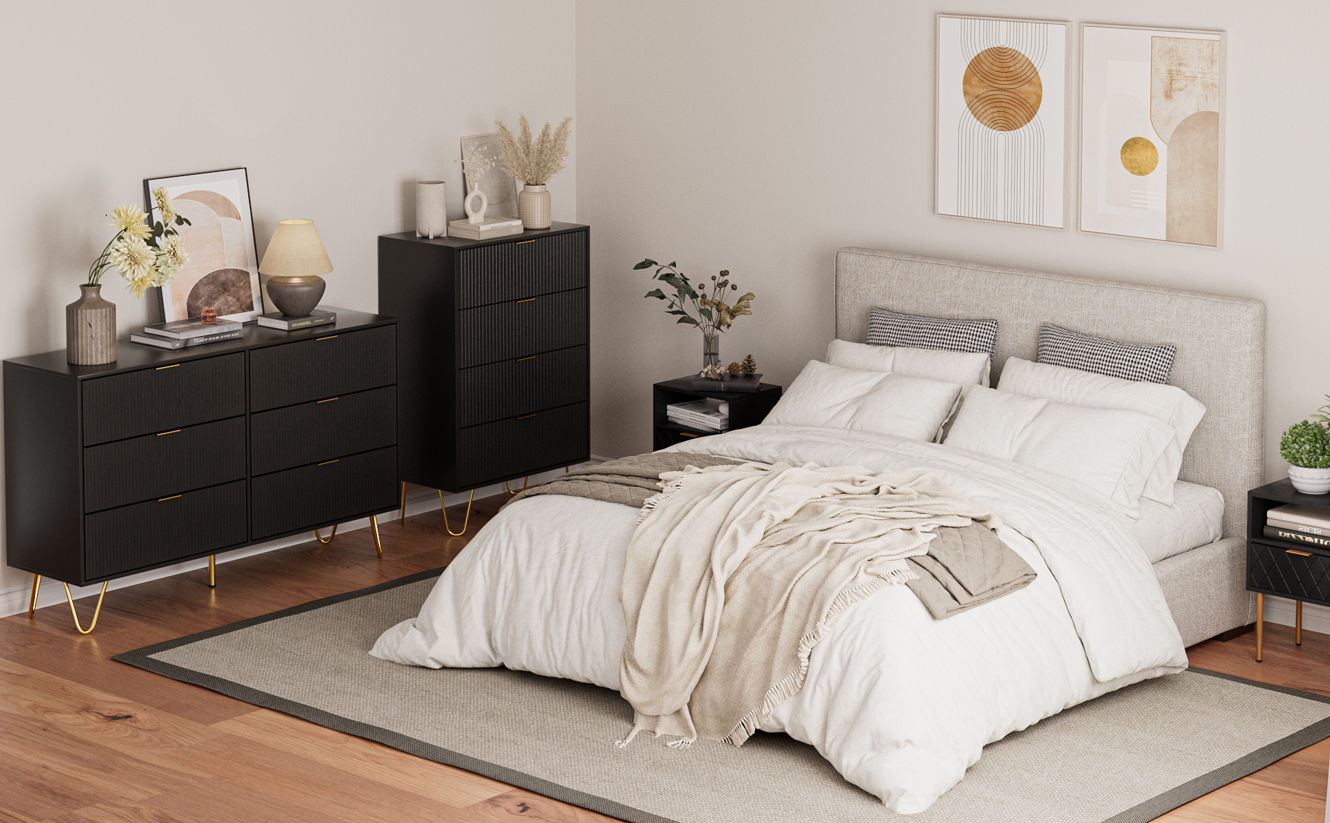 Space-Saving 6-Drawer Dresser Cabinet - Modern Black Vertical Grain Storage for Bedroom, Living Room & Entryway