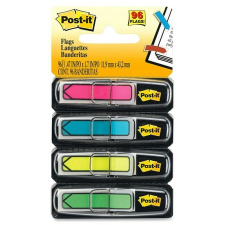 Post-it®, MMM684ARR4, 1/2" Arrow Flags Pack, 96 / Pack, Assorted,Lime,Pink,Yellow,Aqua