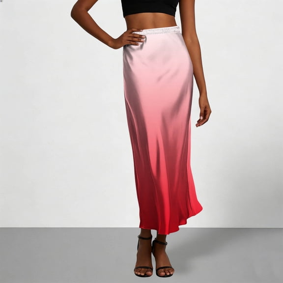TaTaai Women's Satin Elastic Waist Maxi Skirt with Drawstring, Solid Color, and Flowy Ankle-Length Silhouette Gift