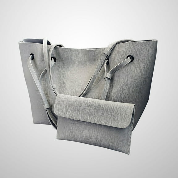 Raindrops 1Set Light Grey Pu Leather Large Tote Square Shoulder Bag for Women Daily Use and Formal Occasions