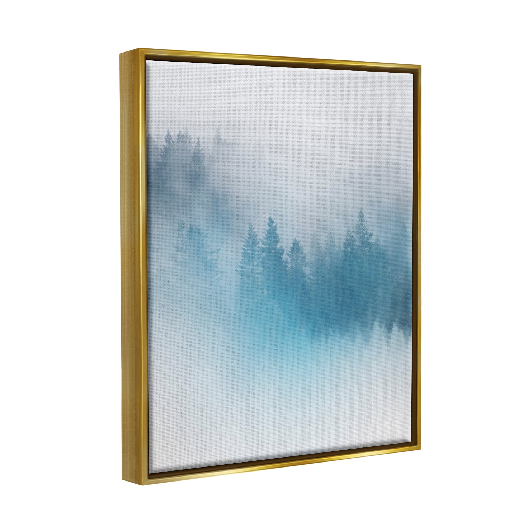 Stupell Surreal Blue Misty Forest Nature Landscape Painting Gold Floater Framed Art Print Wall Art