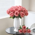 thumbnail image 3 of Burgundy Roses Artificial Flower, 12Pcs Realistic Long Single Stem Fake Silk Red Roses Bouquet for Party Home Wedding Centerpiece Hotel Office Halloween Decor, 3 of 5