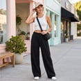 thumbnail image 6 of Women's Baggy Wide Leg Pants High Waisted Elastic Waist Casual Loose Sweatpants Solid Color Lounge Trousers with Pockets, 6 of 8