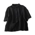 thumbnail image 2 of Sevevn Women's Casual Solid Color Medium Short Sleeve-Neck Top Women Beach Fashion Black M, 2 of 8