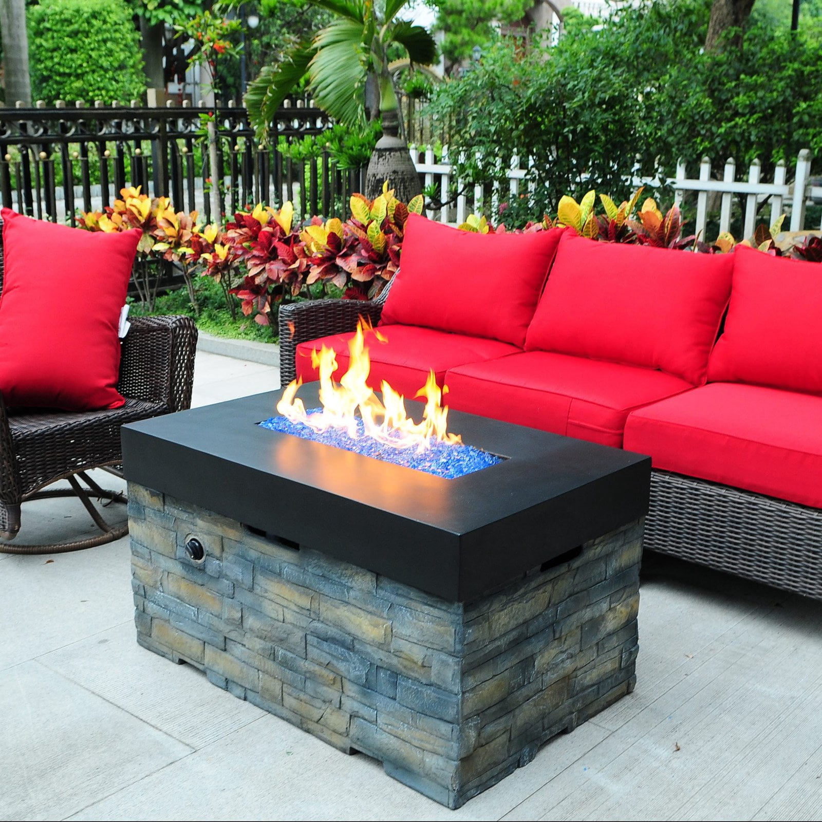 Firetop Table Tretco Linear Stacked Stone 40 in. Fire Table - Walmart.com