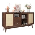 thumbnail image 1 of Rattan Sideboard with Sliding Doors - 61" Storage Cabinet - Modern Rustic Style, 1 of 8