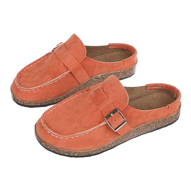 Moda de talla grande para mujer, zapatillas deslizantes, chanclas, hebilla de cinturón, zapatos planos de nobuk Wmkox8yii hj789