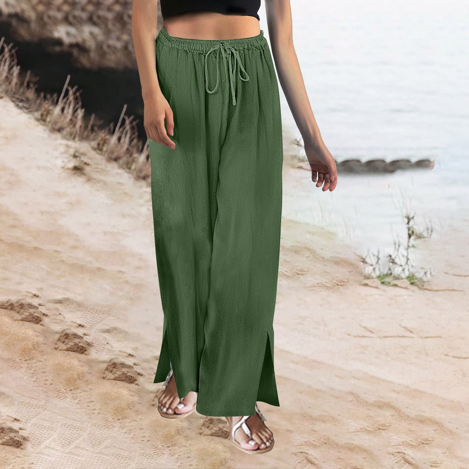 Baodmurt High Waist Pants for Women Wide-Leg Boyfriend Elastic