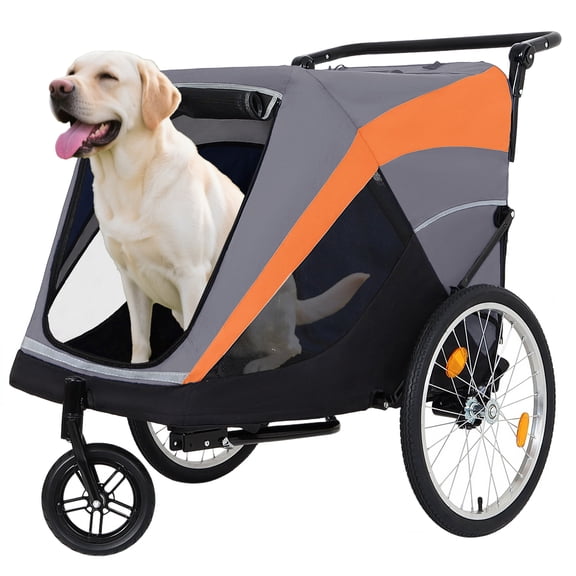 GDF Studio 2-in-1 Pet Bike Trailer and Push Cart, 100 LB All-Terrain Dog Carrier, Black and Orange