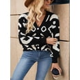 thumbnail image 6 of Women'S Leopard Print Cardigan V Neck Long Sleeve Color Block Button Down Sweater Outwear Black XL, 6 of 8