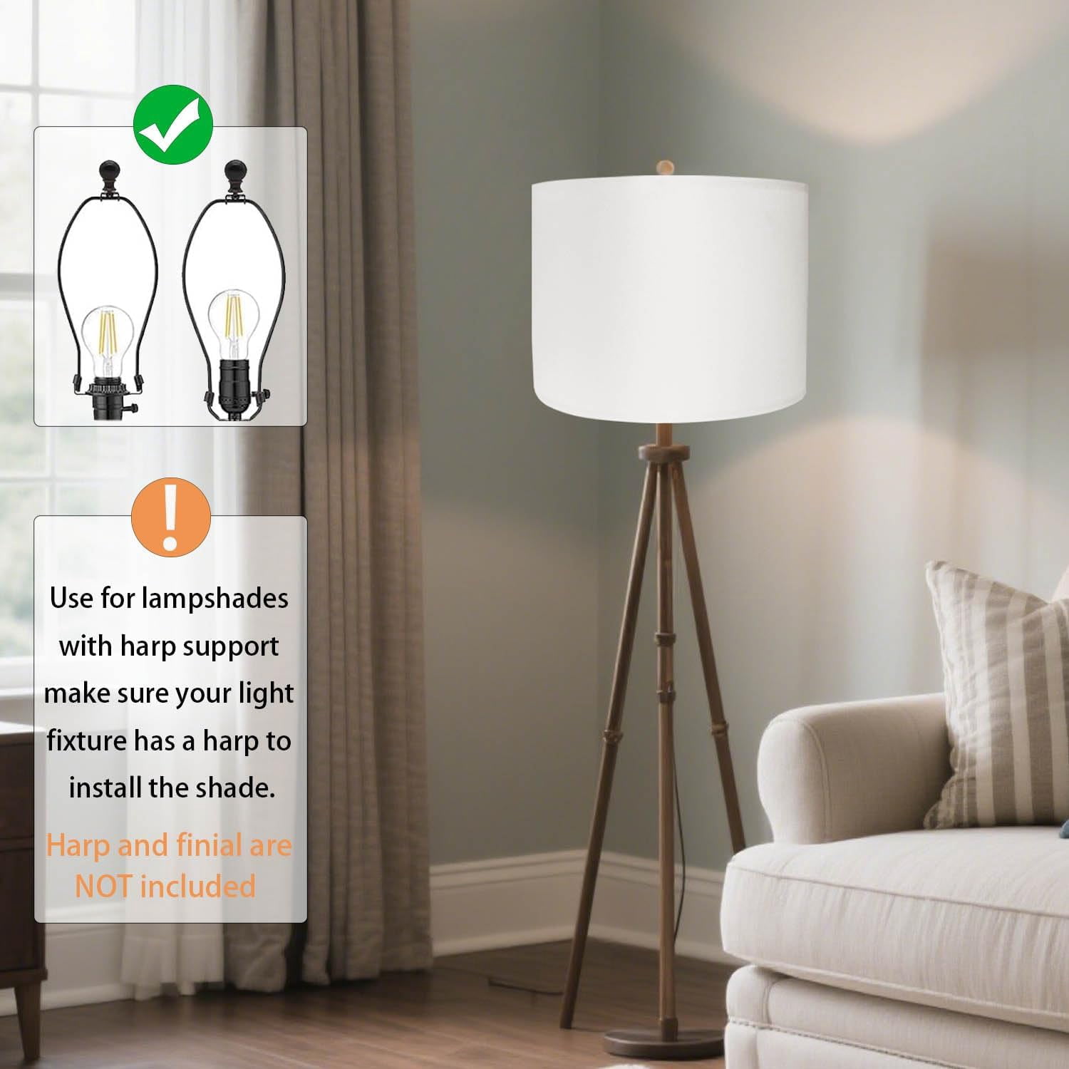 White Lamp Shades Set of 2, Medium Drum Lamp Shade 13"Top x 13"Bottom x 10"High(Spider), Lampshades Replacement for Table Lamps Floor Lamps, Natural Linen Hand Crafted, Easy Assembly Required