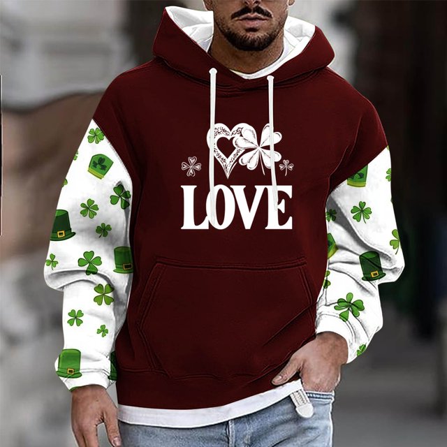 Sudadera con capucha para hombre, estilo informal, con estampado del Día de San Patricio, con cordón y manga larga, de poliéster.