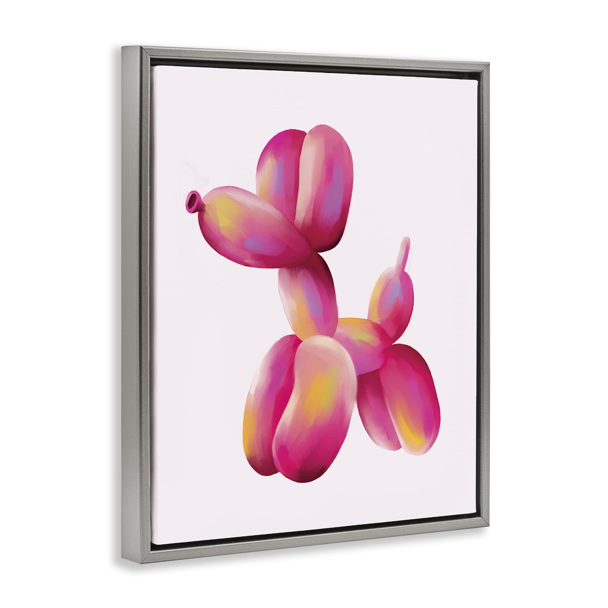 Stupell Industries Pink Balloon Dog Animals Painting Gray Floater Framed Canvas Art Print Wall Art, 25 x 31