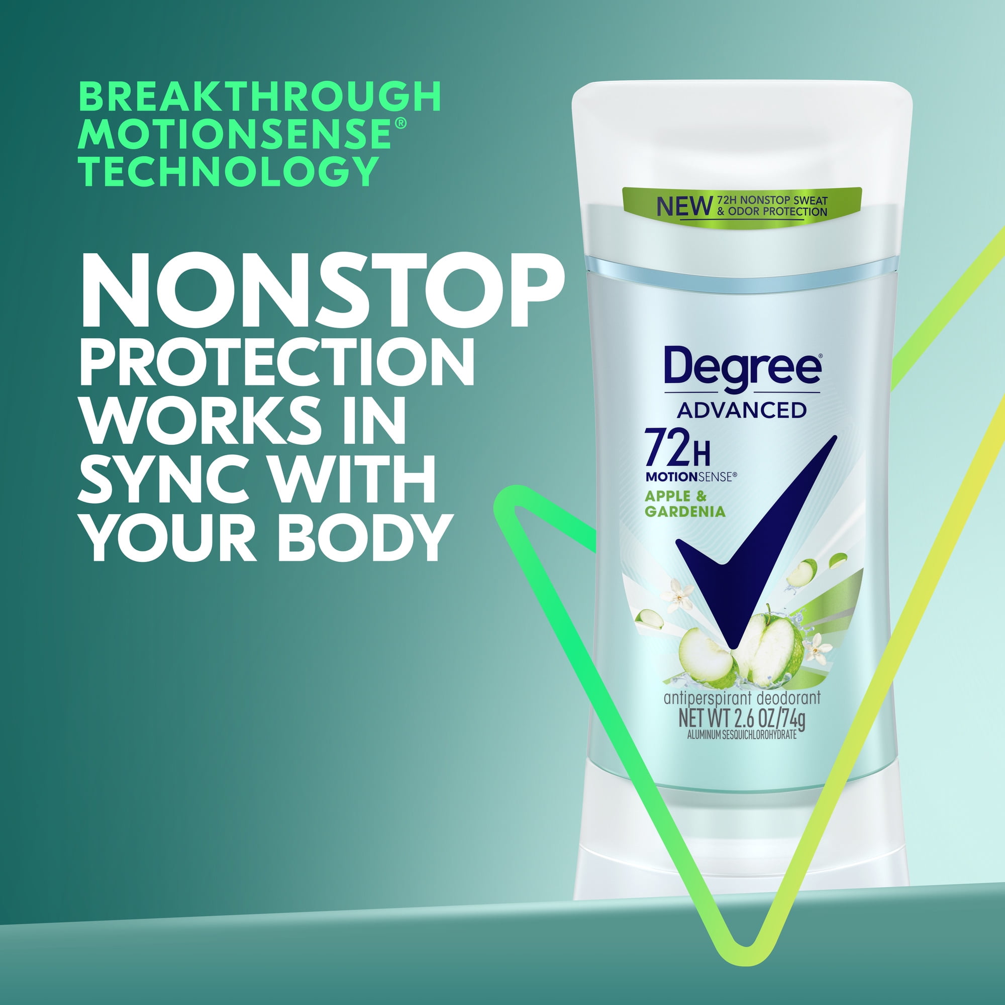Degree Advanced Antiperspirant Deodorant 72-Hour Sweat & Odor Protection Apple & Gardenia Deodorant for Women with MotionSense Technology 2.6 oz
