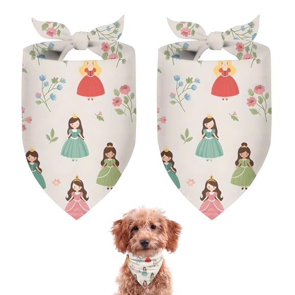 Dog Bandana 2 Pack,Beige Princess Flower Pattern Bandanas for Dogs,Cat Bandana,Small/ Large Dog Bandana 2 Size,Dog Bandanas