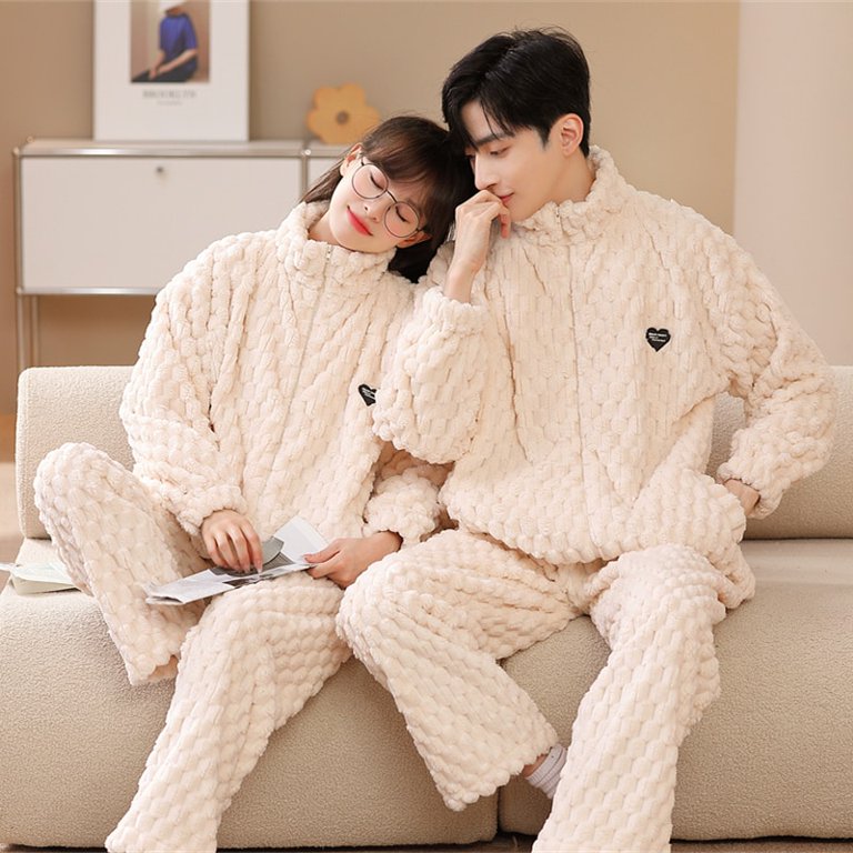 PIKADINGNIS Fashion Autumn Winter Thicken Warm Couple Pajamas Set