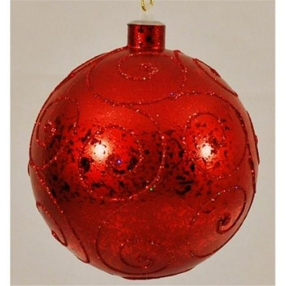 Queens of Christmas WL-BALL-140-RE WL-BALL-140-RE: 140MM Red Ornament Ball with Red Glitter Design
