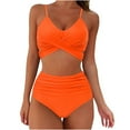 thumbnail image 2 of WREESH Womens High Waisted Bikini Criss Cross Bathing Suit Two Piece Vintage Swimsuit Wrap Cutout Bikini Sets Swimwear Push Up High Waist Bikini with Bottom Orange, 2 of 7